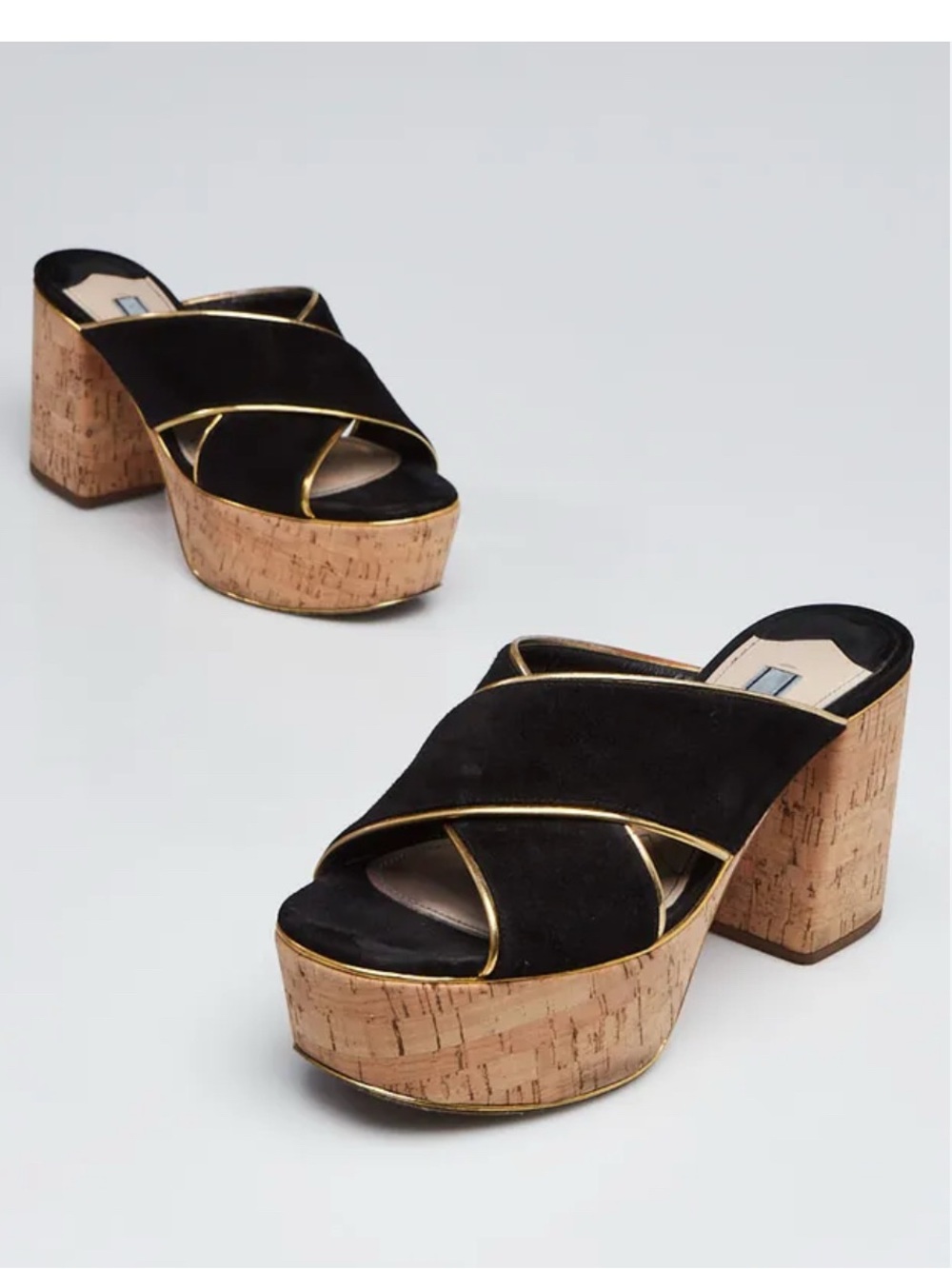 Prada Black black Suede gold trim flatform Platform  cork heel size 39.5 (9)